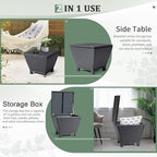 Outvita Outdoor Side Table, Rattan Coffee Table with Storage 13 Gallon Patio Small Deck Storage Box for Cushion Towel Books, Brown Side Table with lid