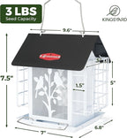 Kingsyard Metal Bird Feeder for Outdoor Hanging, Wild Bird Feeder with Double Suet Cage, Weatherproof Roof and 3 lbs Large Seed Capacity, White