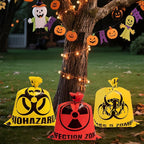 CNhoqc Halloween Lawn Trash Bags - 18Pcs Zombie Warning Reusable Waste Bags with Twist Ties, Fallen Leaf Grass Clipping Trash Container, Heavy-Duty Plastic for Biohazard Parties Outdoor Decorations