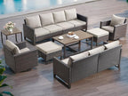 HUMMUH 9 Piece Patio Furniture Set Outdoor Sectional Sofa,High Back Patio Swivel Rocker Chairs with Ottomans Coffee Table for Porch,Garden,Backyard(Brown/Beige)