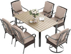 7 Piece Patio Dining Sets for 6, Outdoor Table and Chairs with Cushioned Wicker Swivel & Leg Patio Dining Chairs & Wood-Like Dining Table, Outdoor Dining Sets for Lawn Garden Backyard