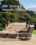 HILLGA Luxury Patio Furniture Set with 6-Inch Thick Cushions, High Back Outdoor Swivel Rocker Chairs and Patio Loveseat, 5-Piece All Weather Conversation Set for Porch Deck Pool Yard, Beige (V3)