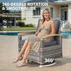 MEISSALIVVE 7 Pieces Patio Furniture Sets, PE Wicker Outdoor Conversation Sets with 2 Wood Armrests Swivel Rocker Chairs, 2 Ottomans, 3-seat Sofa and Dining Table (Grey)