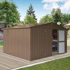 11x9ft Outdoor Storage Shed with Windows, Galvanized Steel Garden Shed, Lockable Double Doors and 16 Vents, Large Capacity Utility Tool Storage for Backyard Patio