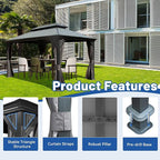Outdoor Hardtop Gazebo for Patio 10x14FT with Resin-Galvanized Steel Roof, Metal Hard Top Gazebo with Gutters, Heavy Duty Gazebos All Season with Curtains & Netting, for Deck, Backyard, Hot Tub