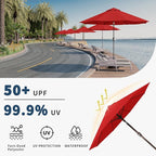 9FT Patio Umbrella with Fiberglass Ribs, Outdoor Market Table Umbrella with Crank and Tilt, UV Resistant Waterproof Canopy for Patio, Garden, Deck, Pool, Red