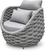 Patio Deck Accent Chair: Large Woven Rope Chair Cushioned - Aluminum Modern Single Lounge Armchair Assembled - All Weather Outdoor Seating for 400lbs Lanai Balcony Porch Yard Garden Hotel, Gray