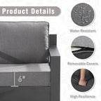 Aluminum Patio Sofa - 3-Seater Outdoor Sofa with 6" Thick Water-insistant Cushions, All-Weather Use Frame, Removable Cover, Ideal for Garden, Poolside (Grey)