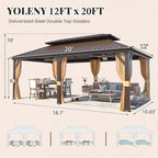 YOLENY 12' X 20' Hardtop Gazebo, Galvanized Steel Ventilation Double Roof Aluminum Frame, Curtains and Netting Included, Outdoor Gazebo for Garden, Patio, Lawns, Parties