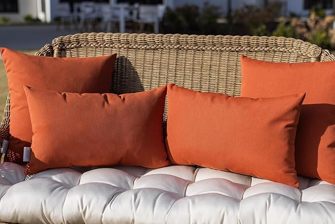 RSH DECOR: Sunbrella Square Throw Pillows Set of 2 | 24" x 24" | Water and Fade-Resistant Performance Fabric | Outdoor Pillow Covers with Down-Alternative Inserts | Canvas Tuscan