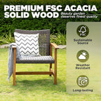 IDZO Liberte 500lbs Capacity Acacia Outdoor Club Chairs Set of 2, FSC Teak Finish Wood Patio Furniture Sets with Upgraded 2000Hours UV Resistant Wicker