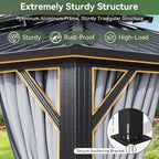 Aoxun Hardtop Gazebo 10x12, Aluminum Frame Canopy with Double Galvanized Steel Roof, Outdoor Gazebo with Breathable Netting and Privacy Curtain for Backyard, with Ground Nails