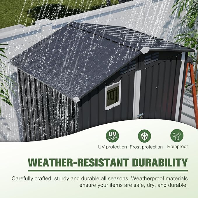 6x4 Ft Metal Outdoor Storage Shed with Window & Floor Base, 0.25mm Galvanized Steel Metal Garden Shed Waterproof with Lockable Door for Backyard, Patio, Garden, Dark Grey