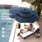 PHI VILLA Patio Dining Set 6 Piece with 4 Metal Outdoor Stackable Chairs, 1 Square Metal Table and 10ft 3 Tier Umbrella(Navy Blue), Outdoor Table Furniture Set for Patio, Deck, Poolside