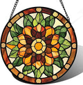 Stained Glass Window Hanging - Yellow Green Boho Style Flowers Sun Catcher for Door Garden Home Decor Suncatcher Christmas Mother's Day Birthday Gifts for Women Mom Girl Nana Friend 7.8 in