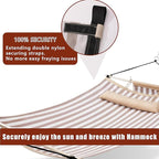 TegerDeger Anti-flip 12FT Hammock Large Hammock 450LB Capacity with Iron Spreader Bar & Nylon Rope for Outside, Patio, Garden, Backyard, Beach - Beige Strips