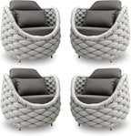 4 PCS Porch Furniture Chair: Patio Accent Chair Aluminum - Woven Rope Cushioned Armchair Assembled - Modern Lounge Single Chair - All Weather 400lbs for Deck Balcony Yard Garden Hotel Poolside