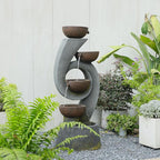 46.8''H Outdoor Water Fountains - 5-Tiered Garden Fountains Outdoor for Patio, Yard, Balcony, Porch, Modern Resin Waterfall Feature for Outside with Light, Cascading Bowl Water Feature Gray
