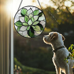 Stained Glass Window Hanging - Green Succulent Plants Suncatcher for Doors Garden Patio Floral Sun Catchers Decor Christmas Mother's Day Birthday Gifts for Women Men Mom Nana Friend 9.8 in
