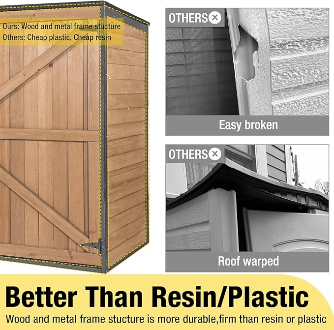 Aivituvin Outdoor Storage Cabinet Trash Can Storage Shed Upgraded with Metal Frame for Garbage Can, Gardening Tools and Accessories 50" L x 27.6" D x 41" H