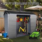 LANTRO JS 8x4FT Plastic Storage Shed with Floor, Storage Shed with Floor Included, 2 Windows and Lockable Door Sheds for Garden Tools, Bike