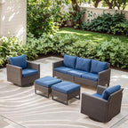 Rilyson Wicker Outdoor Couch Patio Sofa - 3 Seater Rattan Outdoor Patio Couch with Waterproof Wicker,Comfortable Cushions and Sturdy Metal Frame for Outside Porch Deck Backyard Garden(Brown/Blue)