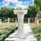 Vintage Weathered 21.3’’H Winged Angel Roman Column Statue Oxidized Magnesium Pedestal Base for Home Garden Yard Patio Decor Event Displays, White