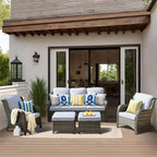 HOOOWOOO Patio Furniture Set,5 Piece Outdoor Furniture Set,Wicker Patio Conversation Couch Chairs Ottoman Set,Light Gray