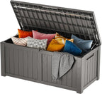 EAST OAK Outdoor Storage Box, 120 Gallon Deck Box with Stainless Steel Rods Large Resin Storage Bin for Patio Cushions, Garden Tools, Waterproof and UV Resistant, Lockable, Grey