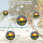 Stained Glass Window Hanging, Golden Red Sun Green Mountain Suncatcher for Window Home Decor Nature Landscape Sun Catcher Mother's Day Birthday Gifts for Women Men Mom Nana 11.8 in