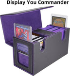AFIING MTG Commander Card Storage Box - Fits 200 Double Sleeved Cards,3-in-1Card Deck Case,Strong Magnet Card Organizer For Magic Commander TCG CCG,4Dividers &2 Toploaders, Black/Purple