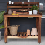 Backyard Discovery 47" Acacia Wood Garden Potting Bench & Serving Bar with Lower Storage Shelf, Leveling Feet, All-Weather Farmhouse Design for Patio, Deck, Porch, Kitchen, Dining Room