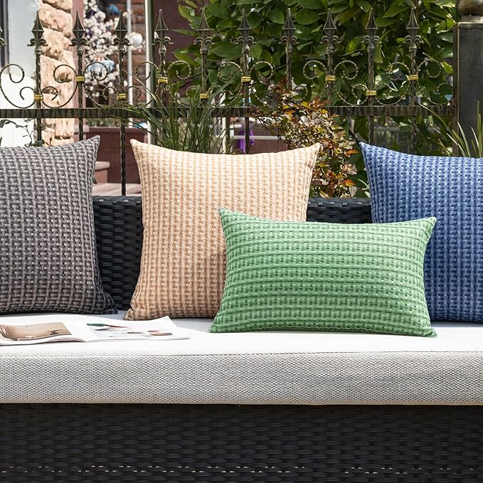 Kevin Textile Outdoor Waterproof Throw Pillow Covers Pack of 2 Farmhouse Decorative Cushion Covers for Garden Patio Tent Balcony Bench Couch Sofa 18x18 Inch, Sage Green