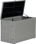 happimess TRK1000A Nino 31.5" Modern Minimalist Outdoor Faux Wicker Deck and Patio Storage Box, Gray, Soft-Close, for Package Delivery, Patio Furniture, Cushions, Gardening Tools, Pool Supplies
