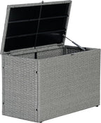 happimess TRK1000A Nino 31.5" Modern Minimalist Outdoor Faux Wicker Deck and Patio Storage Box, Gray, Soft-Close, for Package Delivery, Patio Furniture, Cushions, Gardening Tools, Pool Supplies