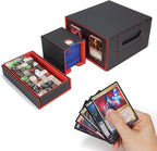 AFIING Commander Deck Box for MTG, Holds 400+ Double-Sleeved Cards, 4 Removable Deck Cases with Display Window, Dice Tray/Handle,Trading Card Storage Organizer/Dividers for TCG (Black Red)