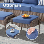 5 Pieces Patio Furniture Set Outdoor Sectional Sofa Couch with Rocking Swivel Chairs 5" Deep Seat Chairs, Modern Wicker Rattan Conversation Set, Blue/Brown Wicker