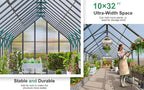 CDCASA 32x10x10 FT Greenhouse for Outdoors, Easy Assembly Large Thicker Aluminum Heavy Duty Polycarbonate Greenhouses Kit w/7 Windows, Outside Sunroom Walk-in Green House for Patio,Backyard