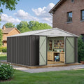 JUMMICO 8 x 10 FT Outdoor Storage Shed, Large Metal Garden Shed & Tool Sheds for Backyard Garden Patio Lawn (Grey)