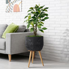 Casafield Indoor Planter with Stand, Black Floor Planter with Wood Legs, Large Plant Pot Cover with Liner for Houseplants, Flower Pots and Trees