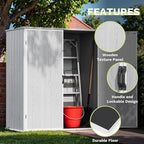 Devoko 5 x 3 Resin Outdoor Storage Shed with Floor - Waterproof Plastic Outdoor Tool Cabinet with Lockable Doors for Patio Furniture, Pool Accessories, Garden Tools (Light Gray)