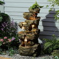 40.5" H Outdoor Water Fountain 5 Tiers Large Cascading Wooden Imitative Wood Natural Waterfall Outdoor Fountain Resin Imitation Wood with LED Lights for Garden, Patio, Porch