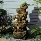 40.5" H Outdoor Water Fountain 5 Tiers Large Cascading Wooden Imitative Wood Natural Waterfall Outdoor Fountain Resin Imitation Wood with LED Lights for Garden, Patio, Porch