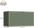 90 Gallon Outdoor Storage Box, Lockable Outside Storage Box Waterproof, Patio Cushions Deck Storage Boxes, Rattan Plastic Garden Hose Containers Resin Pool Storage Bins with lids, Sage Green