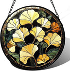 Stained Glass Window Hanging - Ginkgo Leaf Suncatcher for Doors Garden Patio Retro Fall Decor Sun Catchers Christmas Mother's Day Birthday Gifts for Women Men Mom Nana Friend 11.8 in