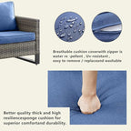 Wicker Outdoor Patio Furniture Set - 5 Piece Patio Conversation Set with 2 Wicker Armrest Chairs,2 Rattan Ottoman and 1 Metal Side Table for Outside Porch Deck Backyard Garden(Mixed Grey/Blue)