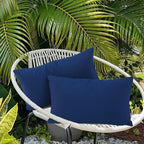 idee-home Outdoor Pillows with Inserts Included, Patio Outside Lumbar Pillows Waterproof Set of 2, 12 x 20 inch Navy Blue