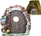 Miniature Fairy Door, Wooden Gnome Door for Trees Wall, Fairy Garden Outdoor Decor Accessories