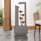XBrand Metal Sculptural Multi-Tiered Flower Water Fountain, No LED Lights, Gray and Bronze, 38" Tall