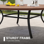VICLLAX 60" Outdoor Round Patio Dining Table for 8-10, All Weather Metal Dining Table with Umbrella Hole for Deck Lawn Garden Backyard, Walnut